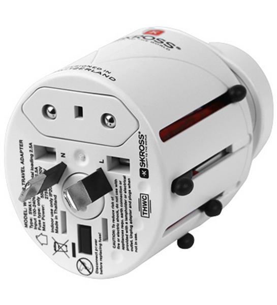 SKROSS reseadapter EU/US/JAP/AU/Kina/UK till alla, 100-250V 2,5A, vit