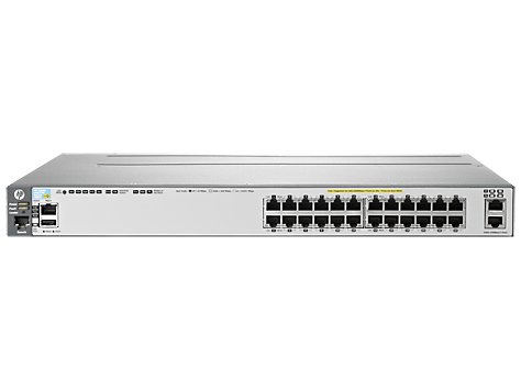 HPE Switch 3800-24G-PoE+-2XG  Layer3 Switch - 24x 10/100/1000T PoE+ -portia (30w) + 2x 10GBase-T RJ45 -porttia (PoE Budjetti 720 W). 1x pinoamismoduli paikka.