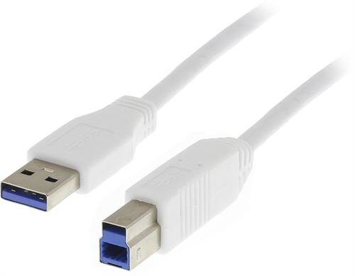 DELTACO USB 3.0 kaapeli, A ur - B ur, 3m, valkoinen