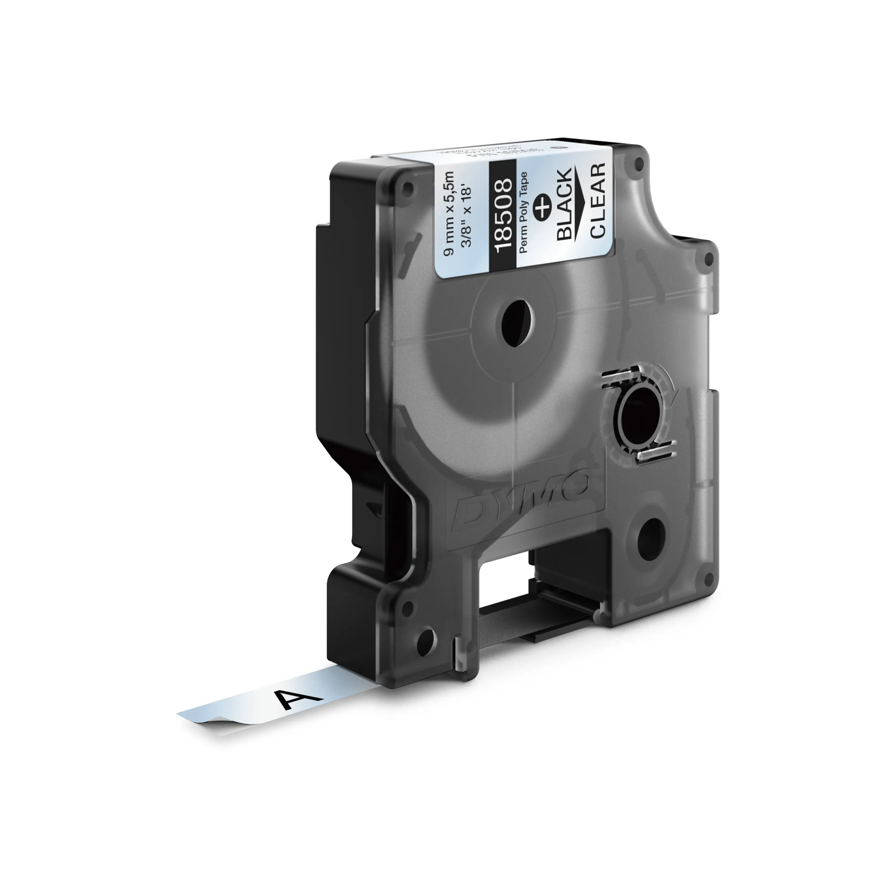 DYMO RhinoPRO m&auml;rktejp perm polyester 9mm, svart p&aring; transp, 5,5m