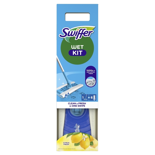 SWIFFER Wet Startkit golvmopp + 6 v&aring;ta golvdukar