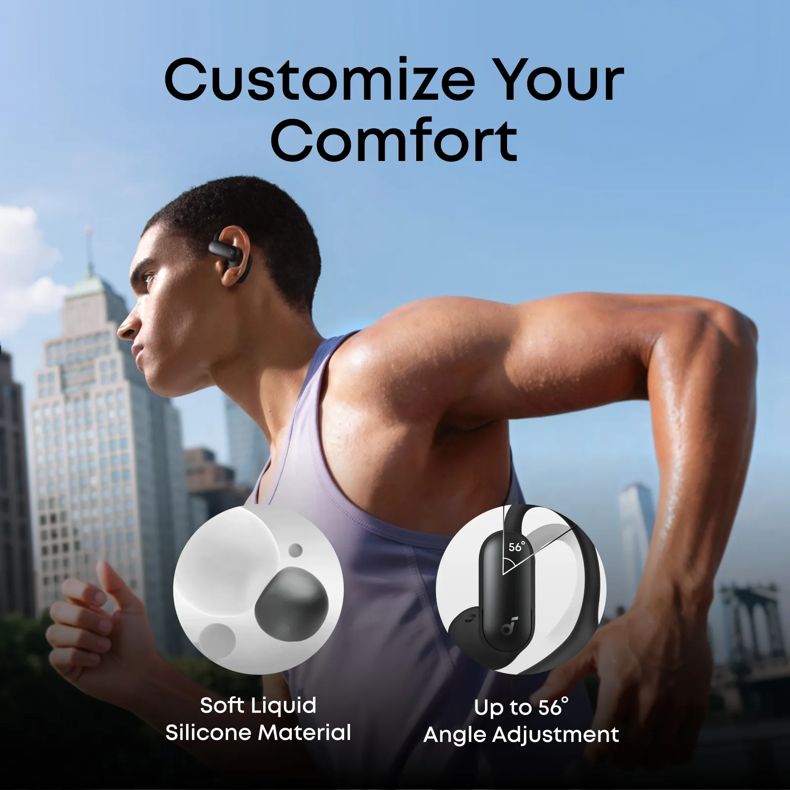 Anker Soundcore AeroFit 2 Pro tr&aring;dl&ouml;sa in-ear h&ouml;rlurar, svart