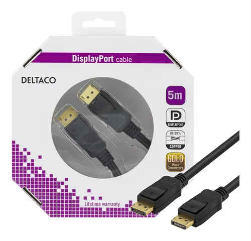 Deltaco Prime DisplayPort – DisplayPort 1.2 -kaapeli, 5 m, Musta