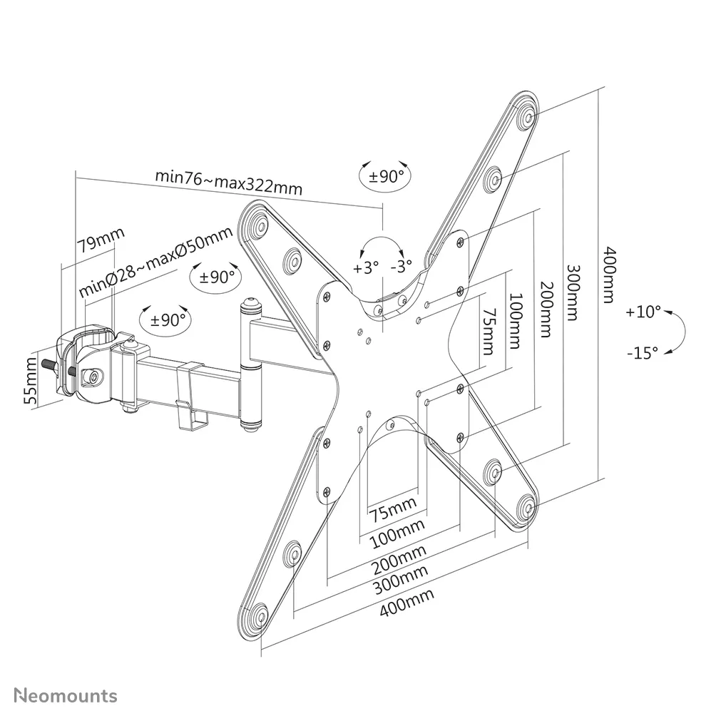 NEOMOUNTS BY NEWSTAR SCREEN POLE CLAMP/TRUSS MOUNT 3 PIVOTS VESA 400X400 (POLE DIAMETER 28-50 MM)