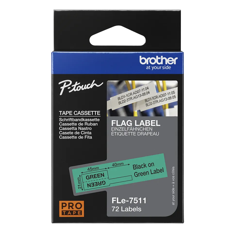 BROTHER FLE7511 21MMX45MM BLACK ON GRN FLAG TAPE