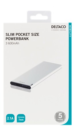 Deltaco 3600mAh - Power bank, White