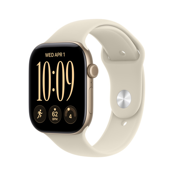 Apple Watch Series 12 (GPS) 46 mm aluminiumboett ljust guld med sportband sand, S/M