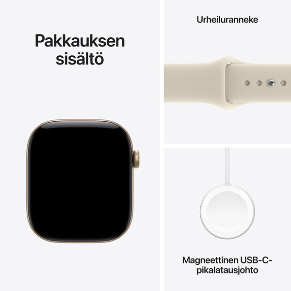 Apple Watch Series 12 (GPS) 46 mm aluminiumboett ljust guld med sportband sand, M/L