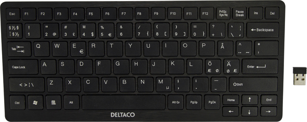 DELTACO langaton minin&auml;pp&auml;imist&ouml;, USB, k&auml;ytt&ouml;alue 10m, musta