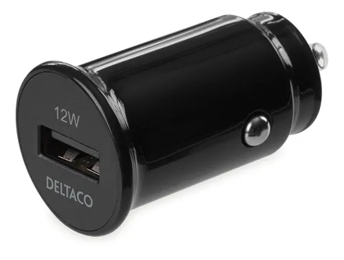 DELTACO USB car charger, 1x USB-A 2.4 A, 1 m Lightning cable, black