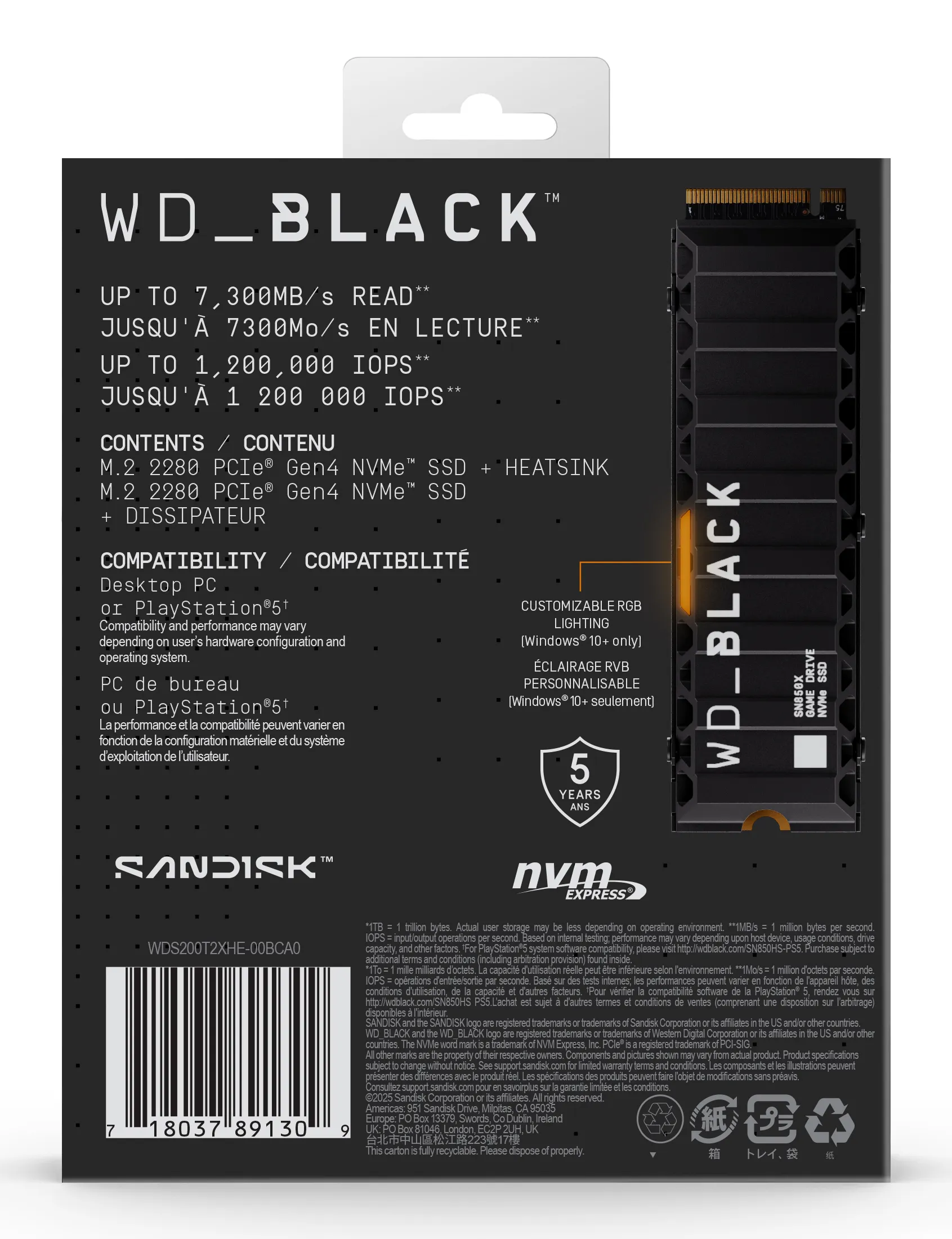 WD Black SN850X Heatsink 2 Tt M.2 NVMe -SSD-levy