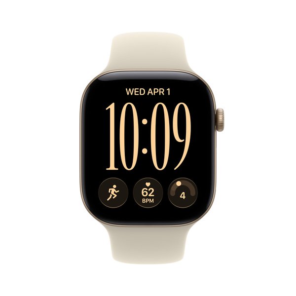 Apple Watch Series 12 (GPS) 46 mm aluminiumboett ljust guld med sportband sand, S/M