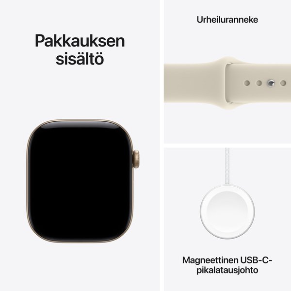 Apple Watch Series 12 (GPS) 46 mm aluminiumboett ljust guld med sportband sand, S/M