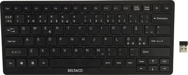 DELTACO langaton minin&auml;pp&auml;imist&ouml;, USB, k&auml;ytt&ouml;alue 10m, musta