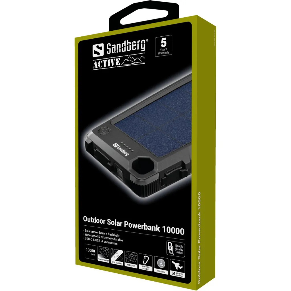 Sandberg Outdoor Solar -varavirtalähde, 10000 mAh, Musta