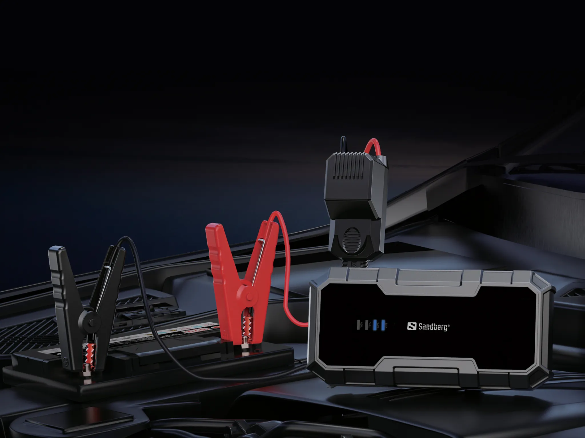 SANDBERG Car Jumpstarter 7200mAh, 18W -varavirtal&auml;hde, harmaa, musta