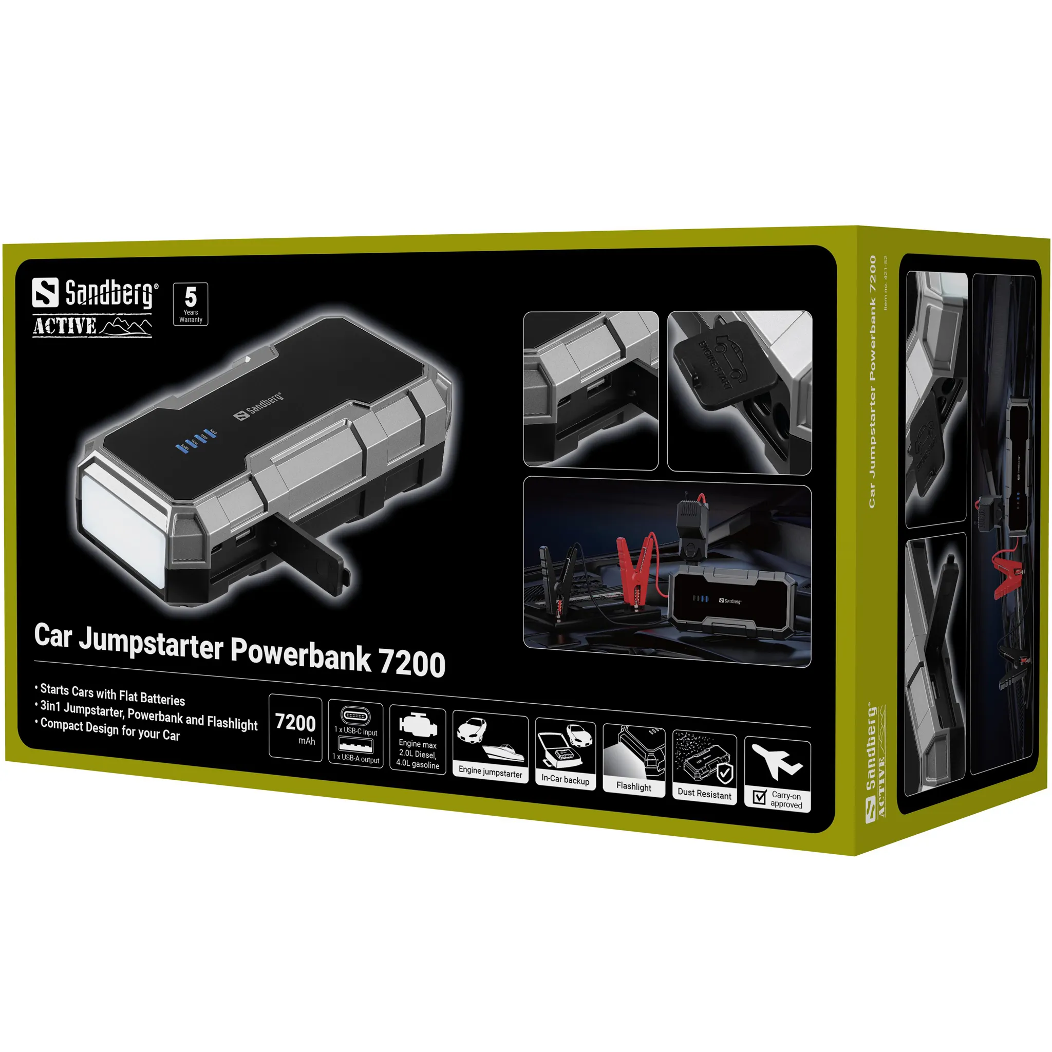 SANDBERG Car Jumpstarter 7200mAh, 18W -varavirtal&auml;hde, harmaa, musta