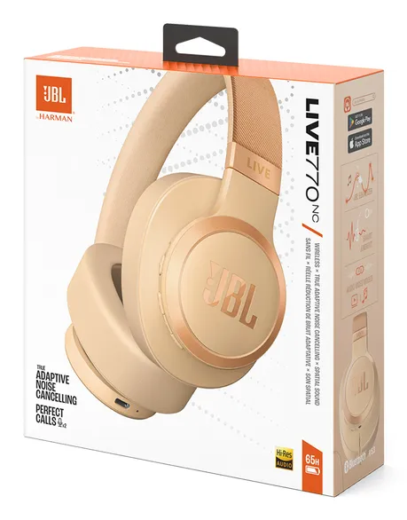 JBL Live 770NC - tr&aring;dl&ouml;sa h&ouml;rlurar, sand