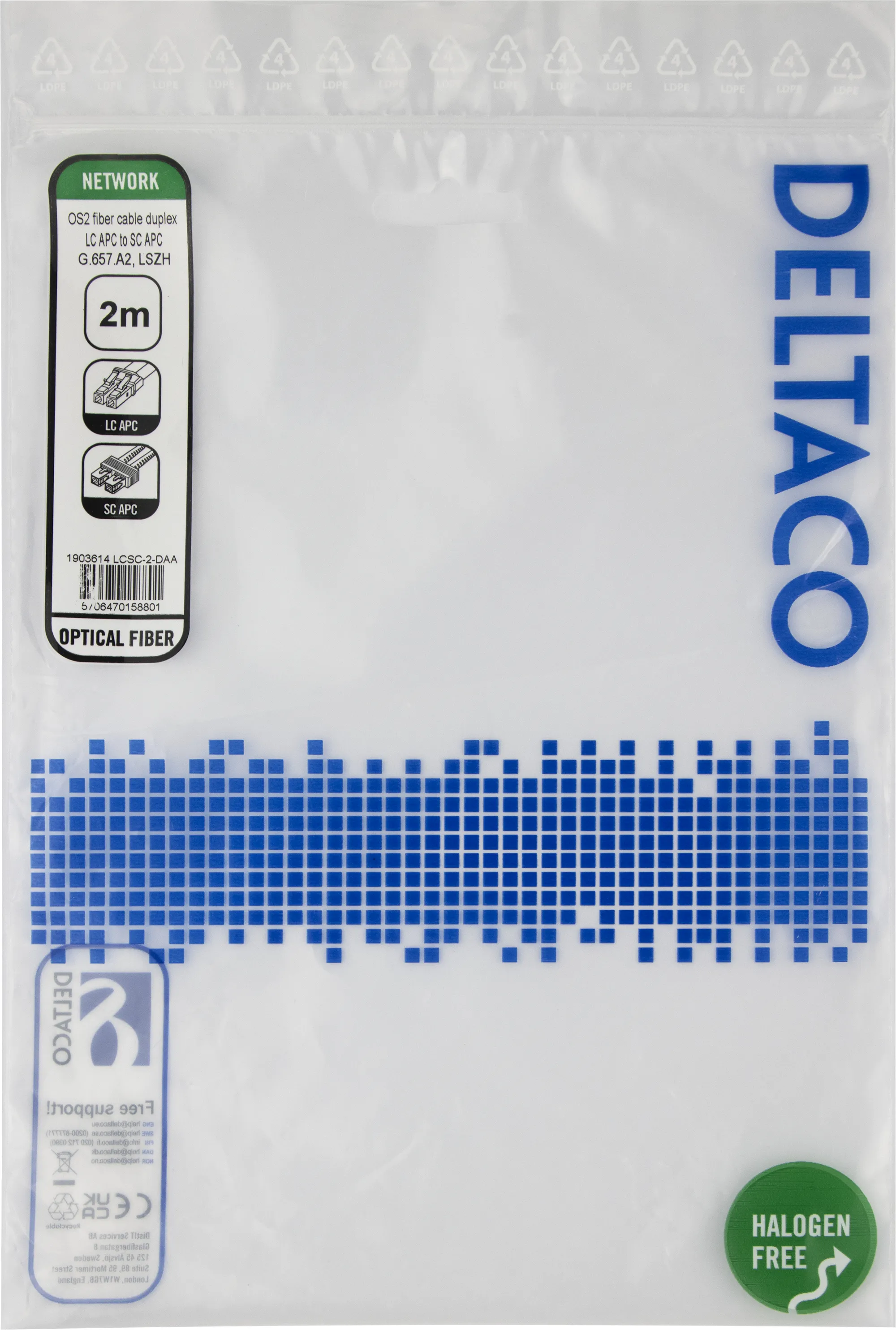 Deltaco OS2 LSZH LC/APC-SC/APC 2m Fiber Optic Cable, Yellow