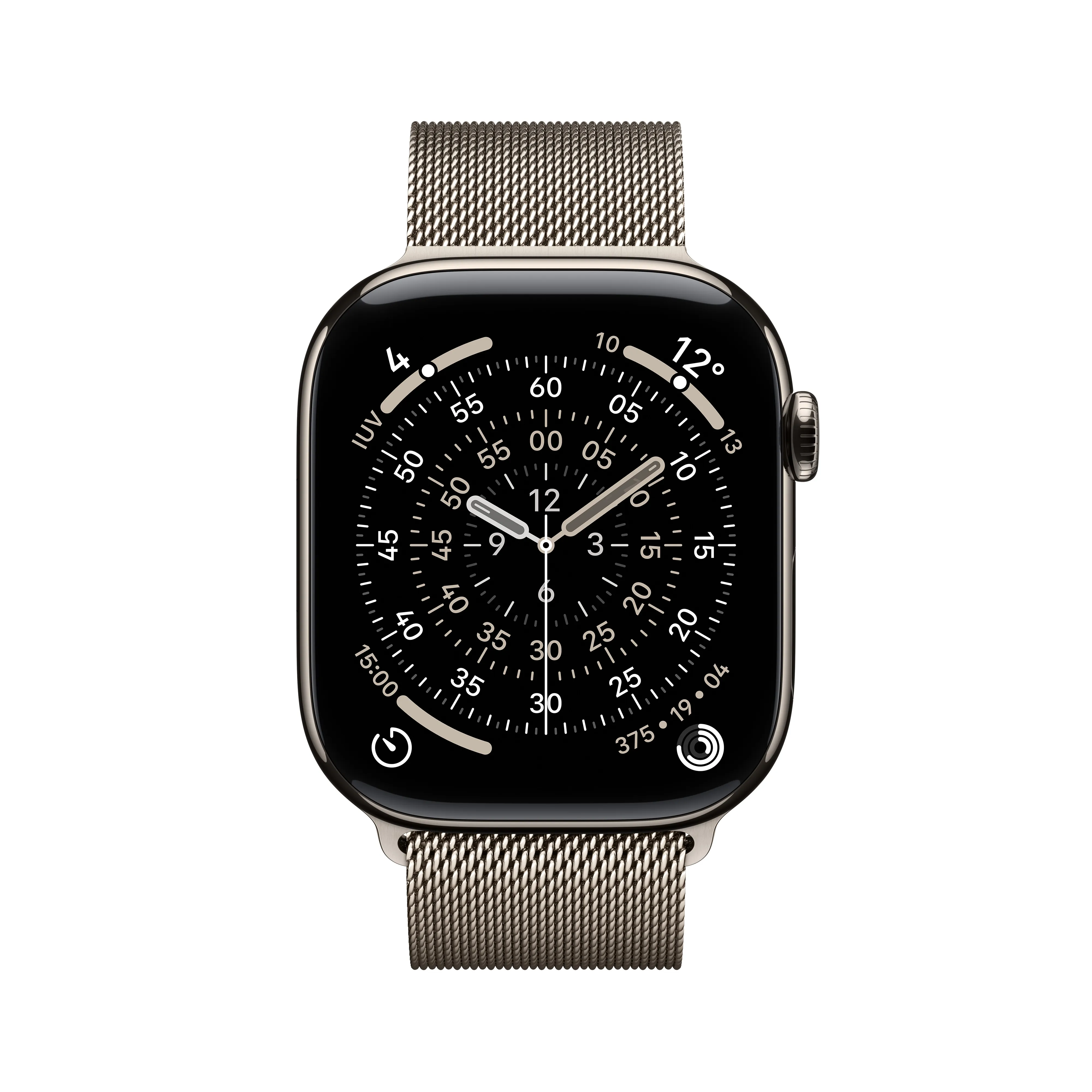 Apple Watch Series 11 (GPS + Cellular) 46 mm naturlig titanboett med milanesisk loop, M/L