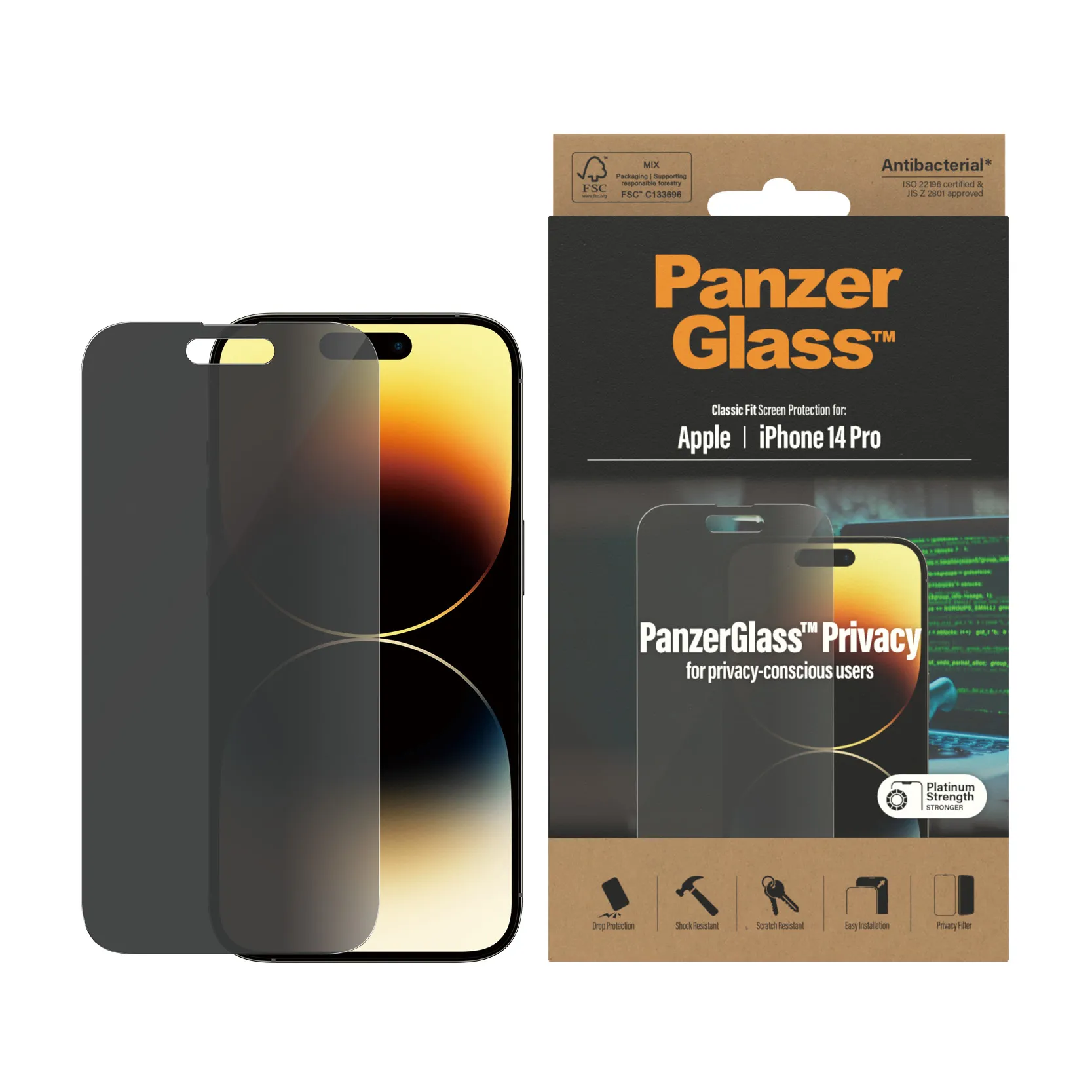 PanzerGlass Classic Fit, Privacy, iPhone 14 Pro -panssarilasi