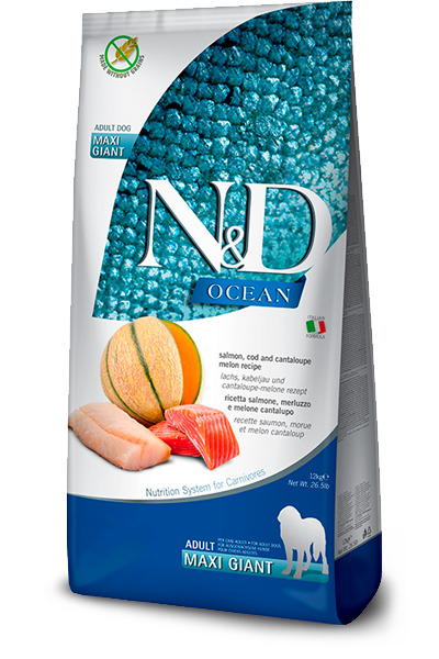 Farmina N&D Ocean Adult Medium & Maxi Salmon, Cod & Cantaloupe Melon, Koiran kuivaruoka, Grain Free, 12 kg