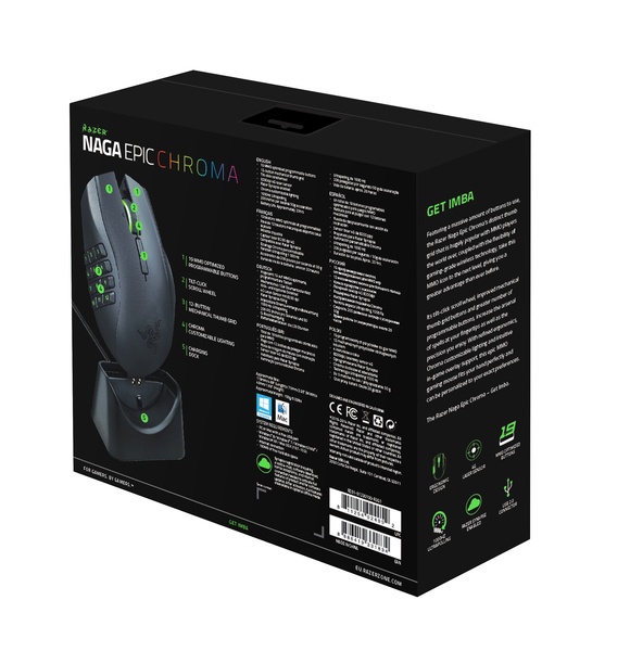 Razer Naga Epic Chroma - Tr&aring;dl&ouml;s+USB Spelmus, Svart