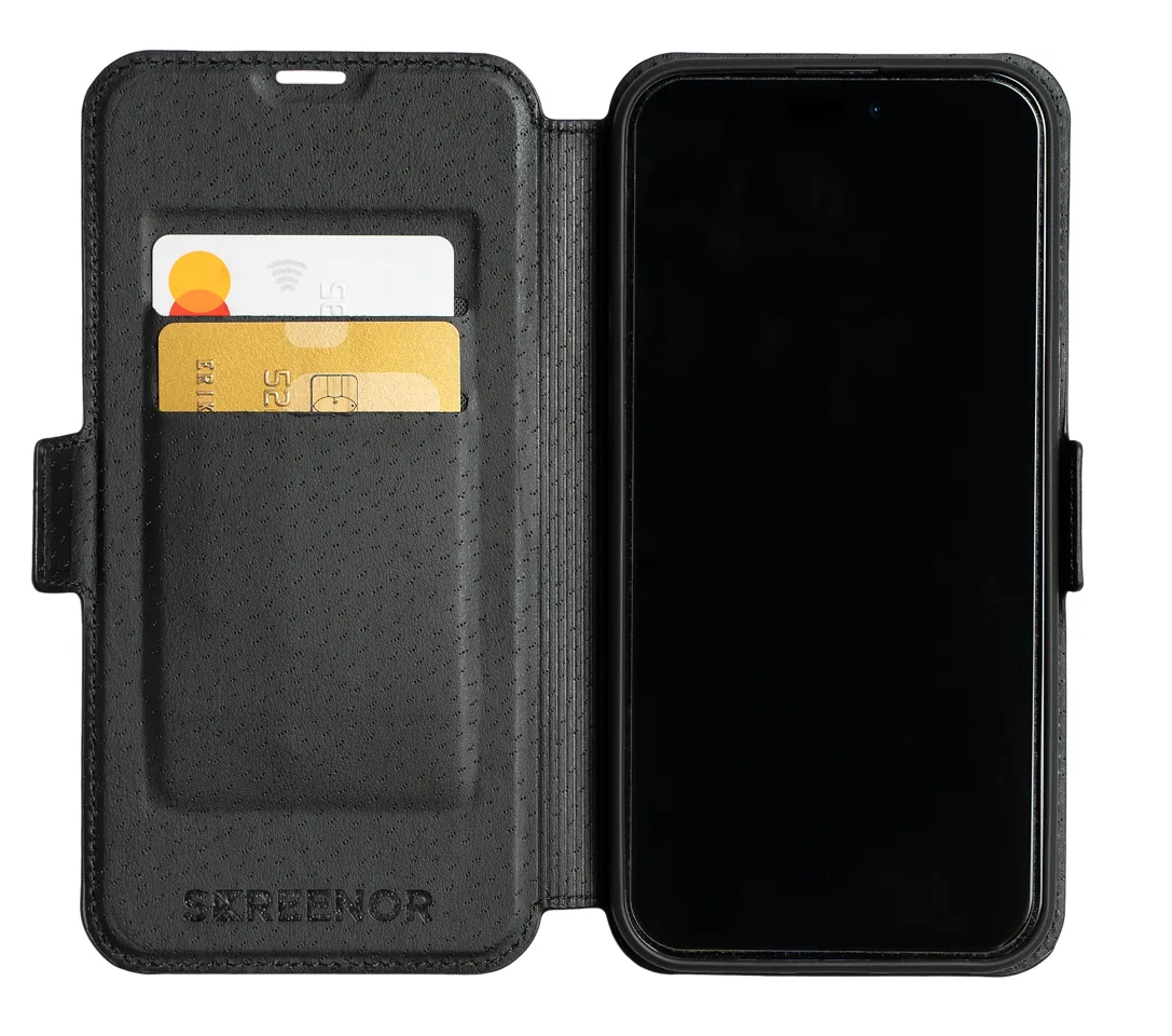 Screenor First 2-in-1 MagSafe plånboksfodral, iPhone 16 Pro Max, Svart