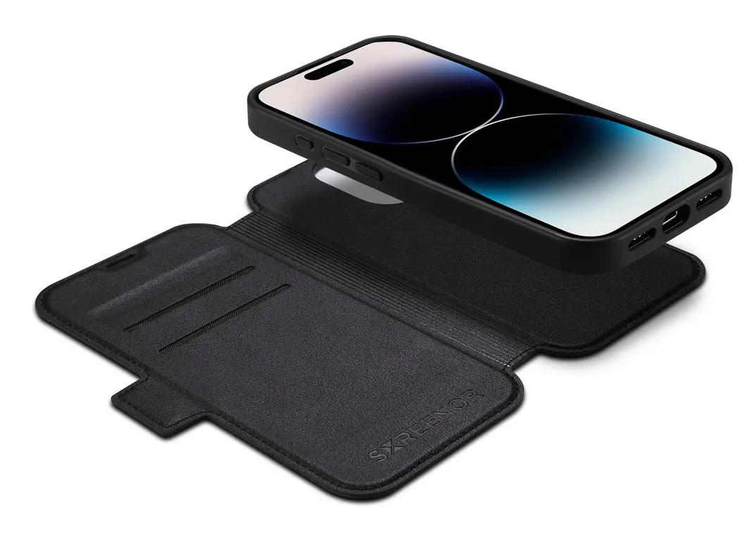 Screenor First 2-in-1 MagSafe plånboksfodral, iPhone 16 Pro Max, Svart