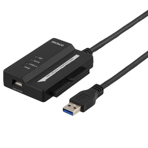 DELTACO USB 3.0 till SATA och IDE, 2,5&quot;/3,5&quot;, adapterkabel med n&auml;tdel