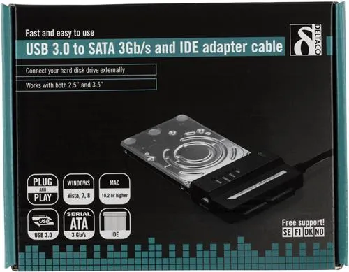 DELTACO USB 3.0 till SATA och IDE, 2,5&quot;/3,5&quot;, adapterkabel med n&auml;tdel