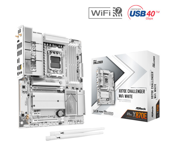 ASRock X870E Challenger WiFi 7 AM5 ATX -emolevy, valkoinen