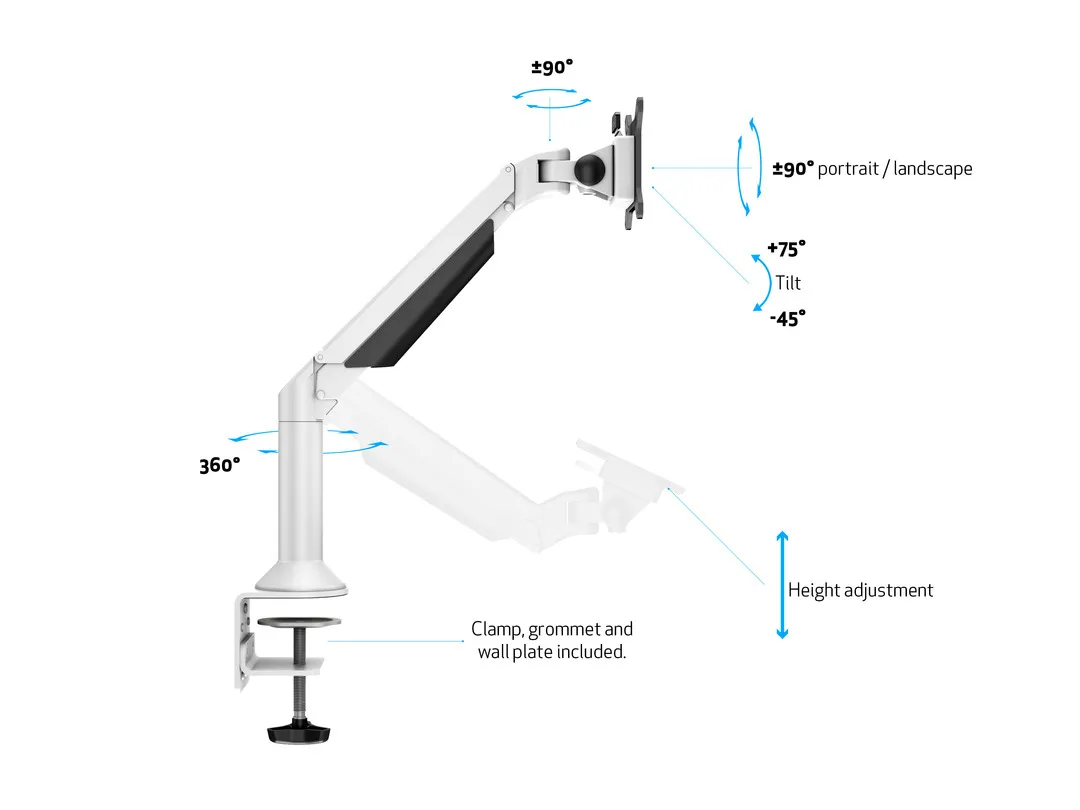 Multibrackets M VESA Gas Lift Arm Basic monitorarm f&ouml;r 1 sk&auml;rm, 15-32", med gasfj&auml;der, 10 kg, silver