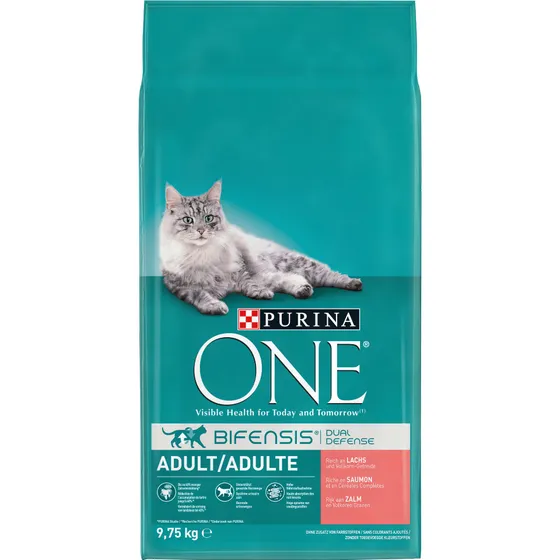 Purina One Salmon &amp; Whole Grain Cereals, Dry food for cats, Adult, 9.75kg