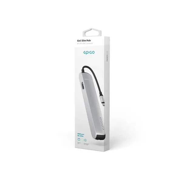 Epico 6in1 Slim Hub 8K USB-C - hubb, silver