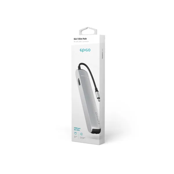 Epico 6in1 Slim Hub 8K USB-C - hubb, silver