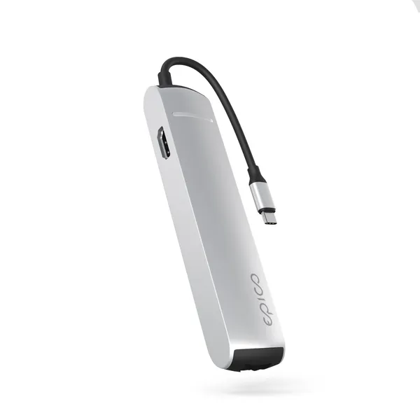 Epico 6in1 Slim Hub 8K USB-C - hubb, silver