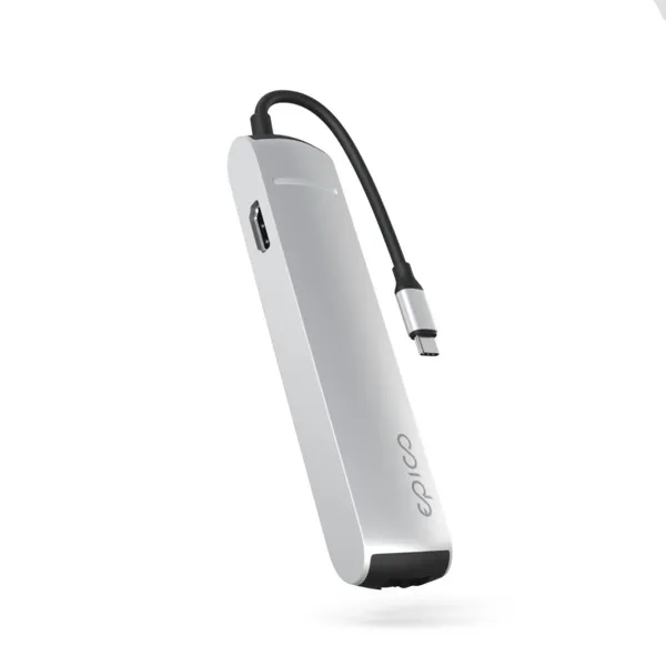 Epico 6in1 Slim Hub 8K USB-C - hubb, silver