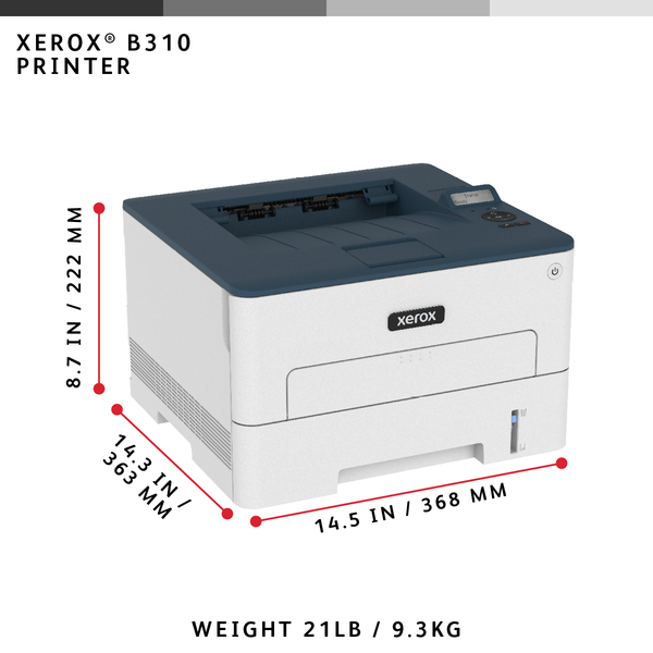 Xerox B310 - Tulostin - M/V - Dupleksi - laser - A4/Legal - 600 x 600 pistett&auml;/tuuma - jopa 40 sivua/min - kapasiteetti: 350 arkkia - USB 2.0, LAN, Wi-Fi(n)