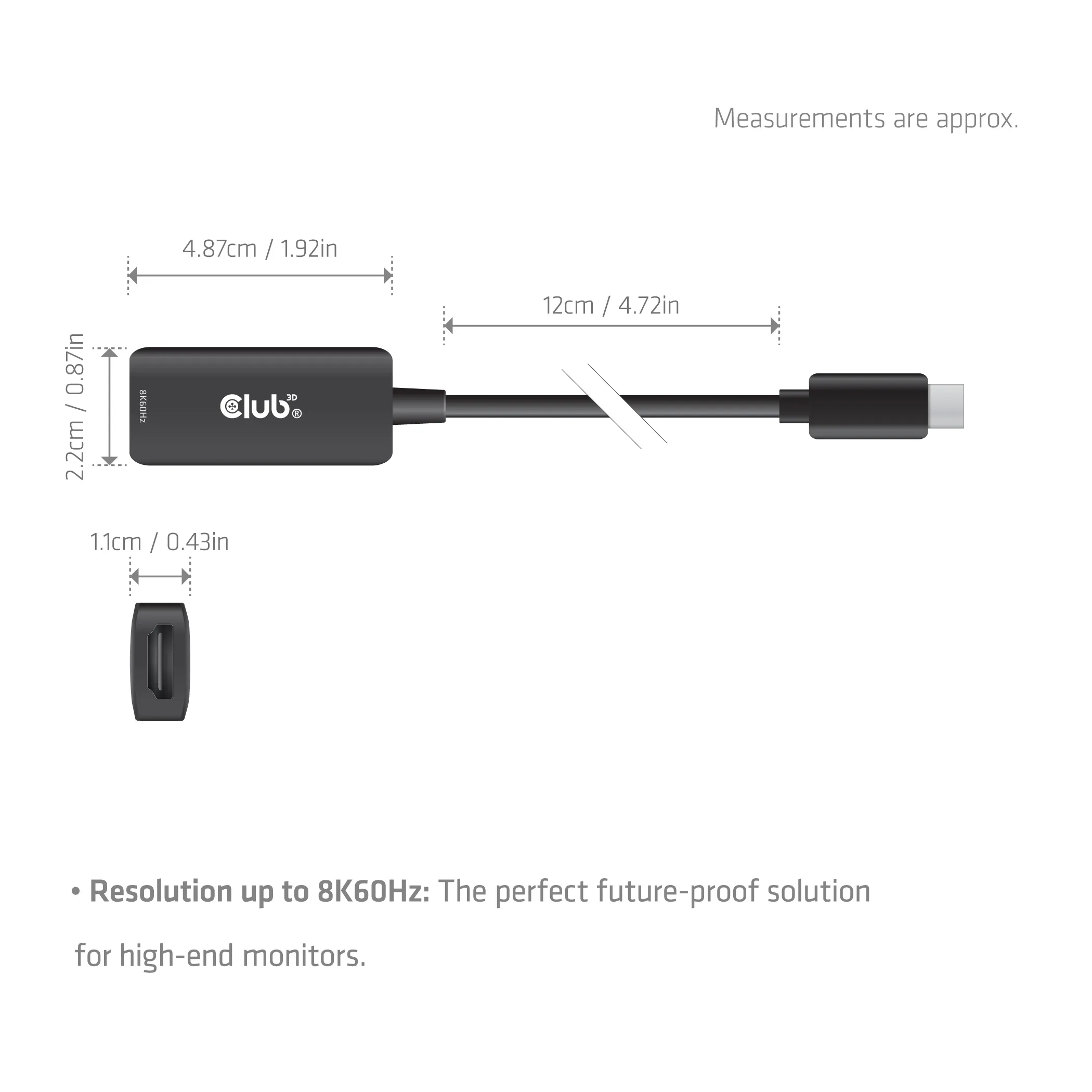 Club 3D CAC-2505 USB-C to HDMI 2.1 Adapter, 8K 60Hz, 0.1 m, Black