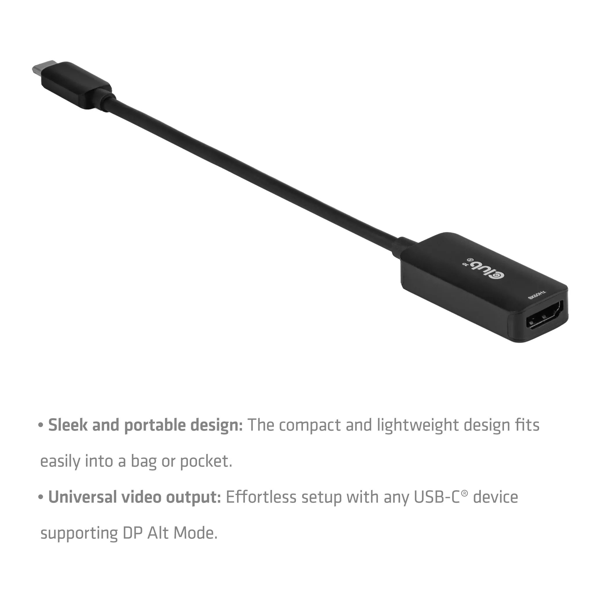 Club 3D CAC-2505 USB-C to HDMI 2.1 Adapter, 8K 60Hz, 0.1 m, Black
