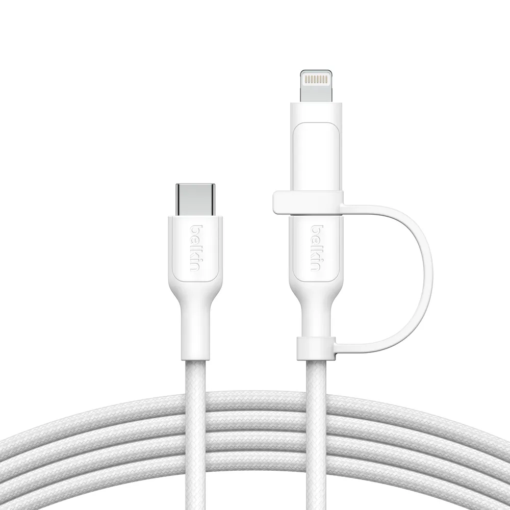 Belkin BoostCharge Pro 2-in-1 USB-C and Lightning cable, 1.5 m, White