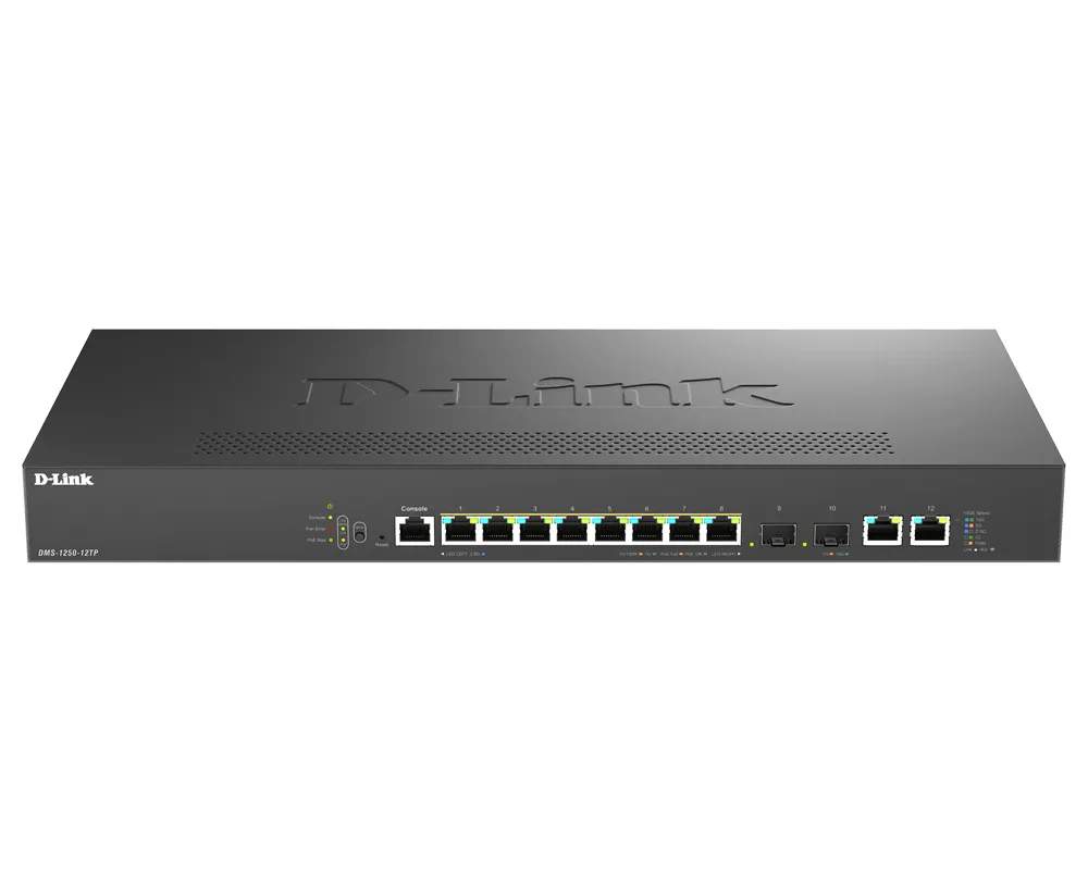D-Link DMS-1250-12TP/E - Hanterbar switch, Svart
