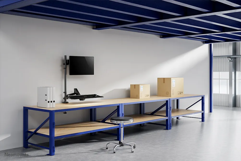 Neomounts desk mounted sit-stand workstation Screen Keyboard &amp; Mouse