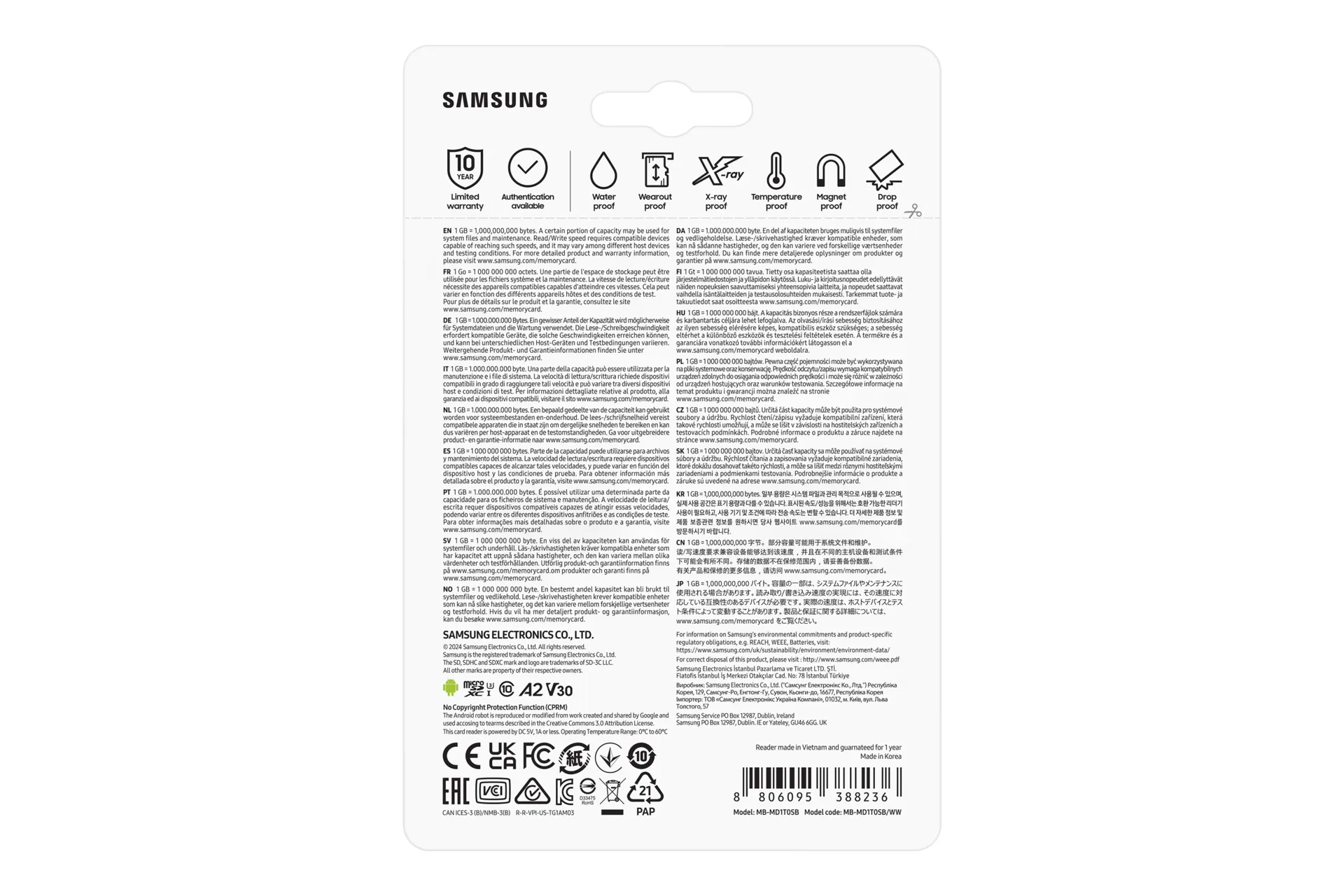 Samsung PRO Plus 1 Tt MicroSDXC UHS-I U3 V30 A2 -muistikortti + SD-adapteri, sininen