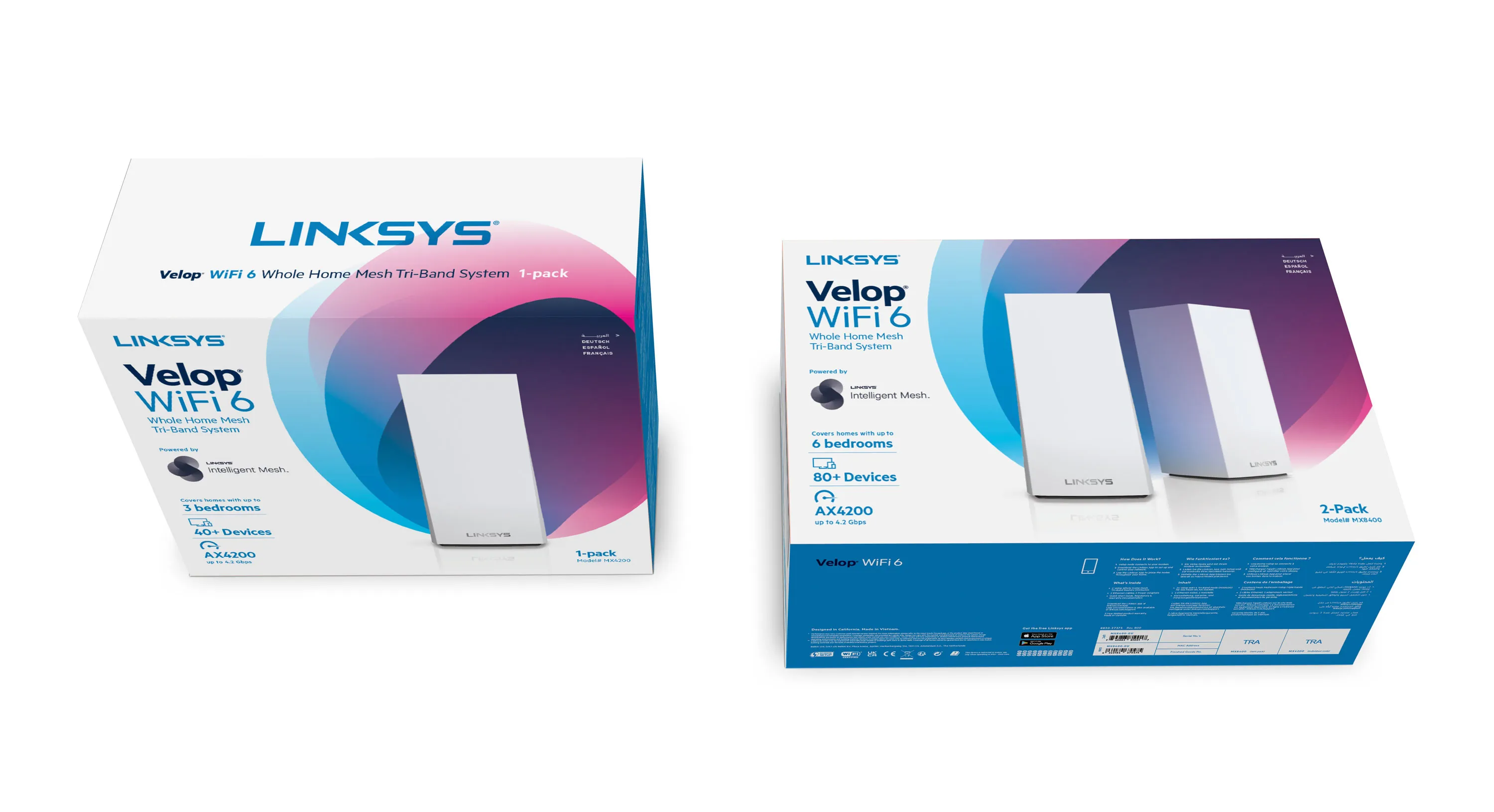 Linksys Velop, AX4200, Tri-band, Wi-Fi 6 - Mesh system, 2-pack