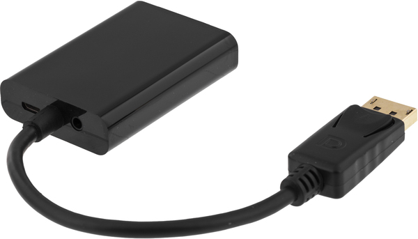 DELTACO DisplayPort - VGA-sovitin, &auml;&auml;niulostulo, Full HD 60Hz, musta