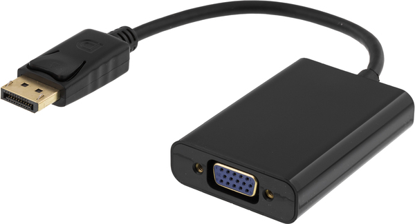 DELTACO DisplayPort - VGA-sovitin, &auml;&auml;niulostulo, Full HD 60Hz, musta