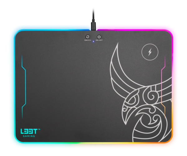 L33T Kvennavagn Hard RGB M - gaming musmatta med tr&aring;dl&ouml;s laddning, 355x255 mm, Svart