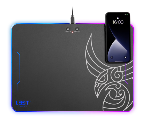L33T Kvennavagn Hard RGB M - gaming musmatta med tr&aring;dl&ouml;s laddning, 355x255 mm, Svart